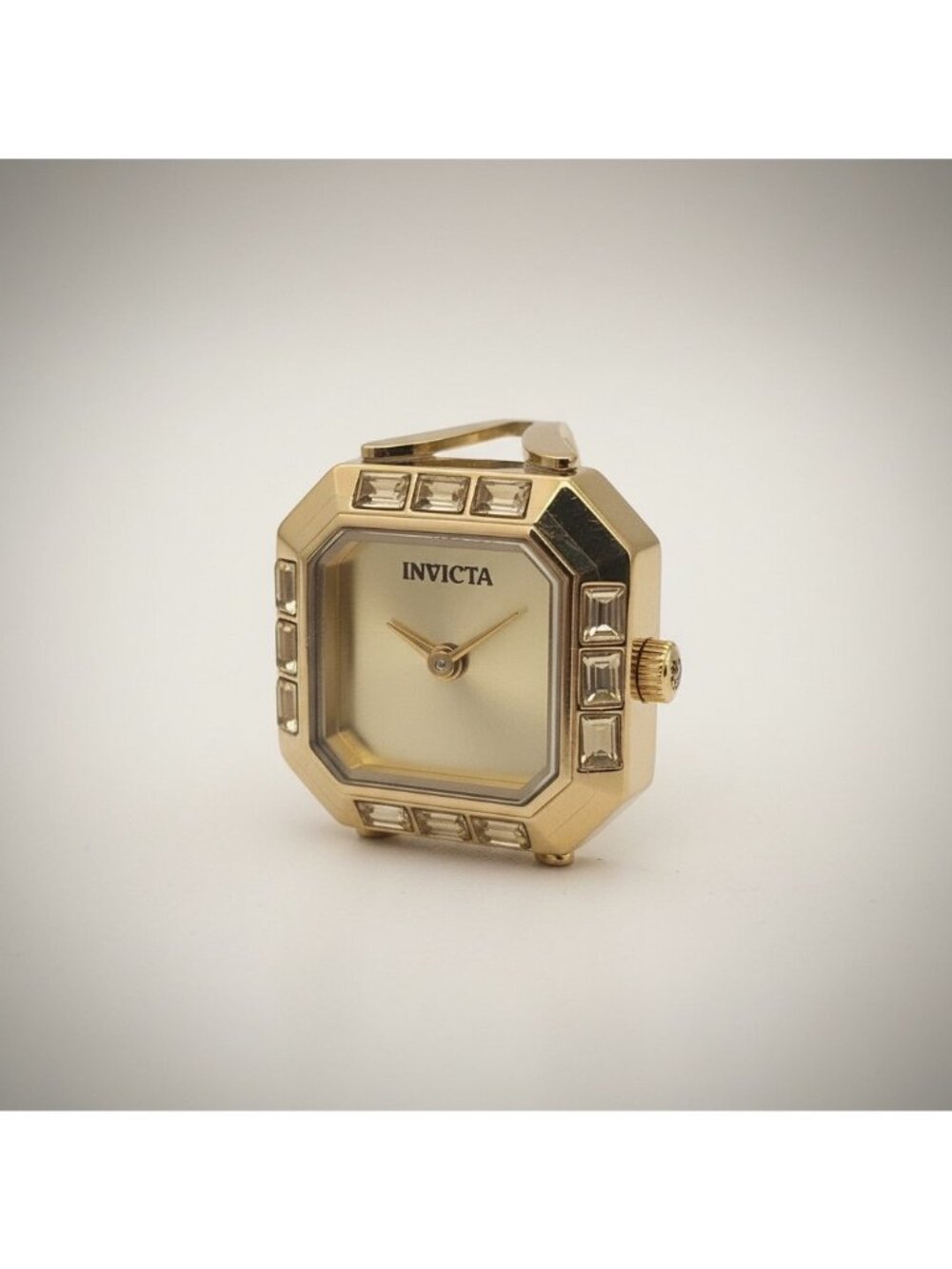 Invicta Angel Watch Ring Gold-Tone Crystal Accented Octagon Adjustable NEW NIB